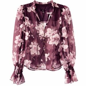 En Saison Annalise Floral Blouse Plum Gray Size Medium NWT